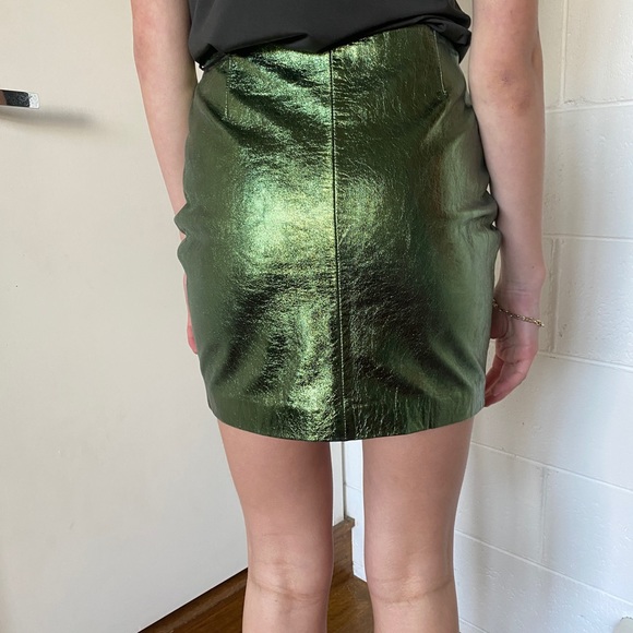 Bec & Bridge metallic leather green mini skirt size 6 - Picture 3 of 7